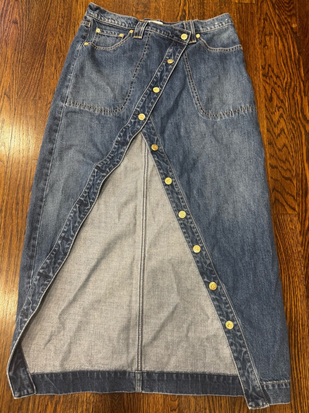 Cult Gaia Asymmetrical Denim Maxi Skirt In Medium Indigo Size 29